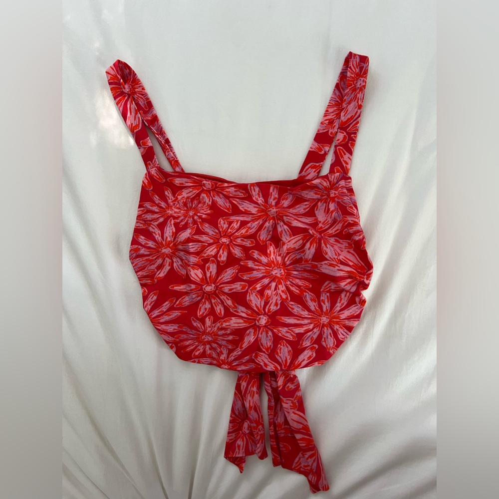 Free People Red Floral Tie Tank Top